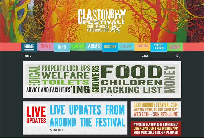Glastonbury Festival Website Screenshot